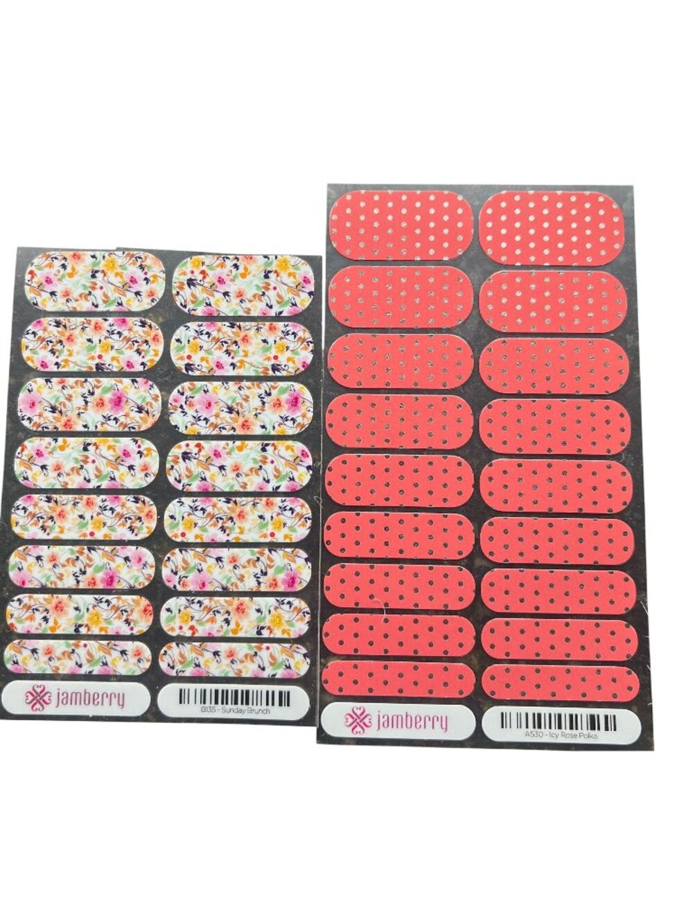 Jamberry Nail Wraps Icy Rose Polka /Sunday Brunch Floral Designs 1 Sheet Each